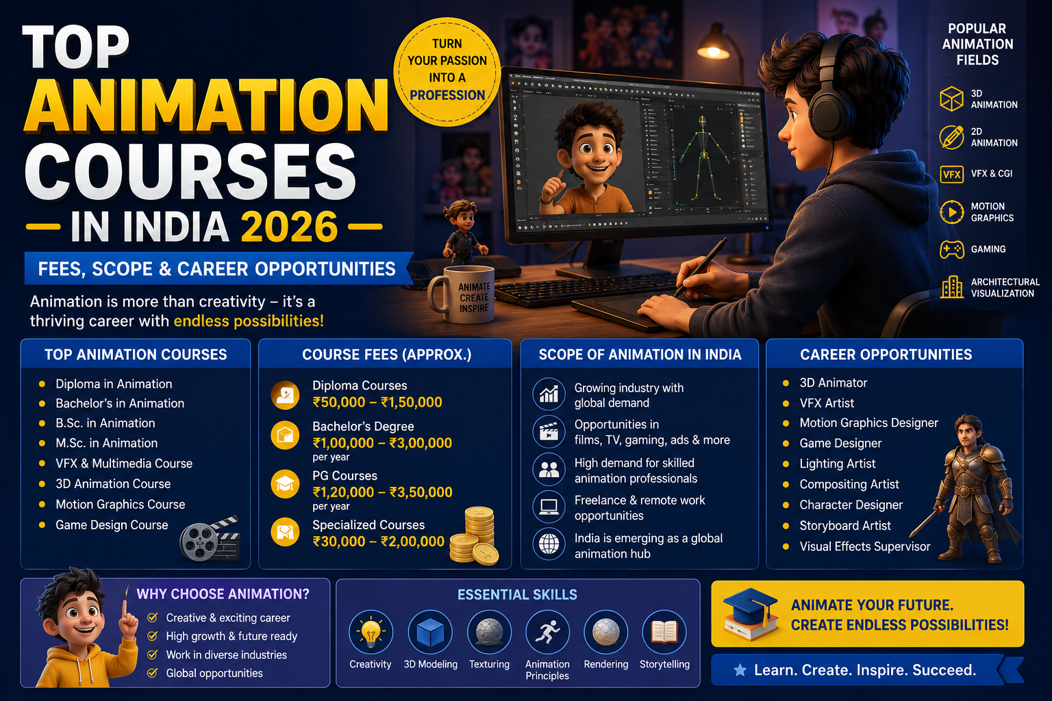 Top Animation Courses in India 2026 – Fees, Scope & Career Opportunities